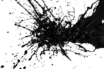 Naklejka premium Dynamic black paint splash on dark background, capturing movement and energy. Ideal for abstract art projects and creative designs.