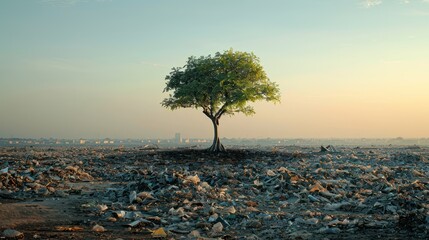 Tree in the middle of a garbage pile