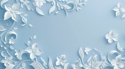 Obraz premium Light blue background with white floral ornament