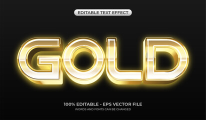 Luxurious 3D text effect. Editable glowing text in glossy gold color. Shiny typography on a black background