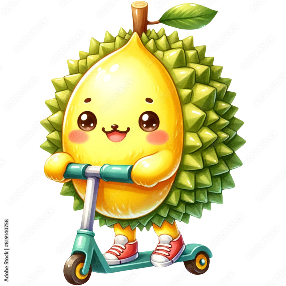 Wall mural cute watercolor durian clipart,durian retro character,durian lover,cute fruit clipart