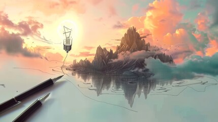 Sunset Inspiration over Sketching Landscape