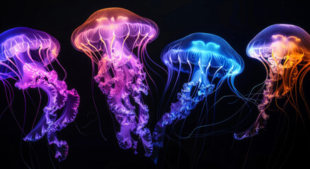 Neon Glowing Jellyfish on Dark Background