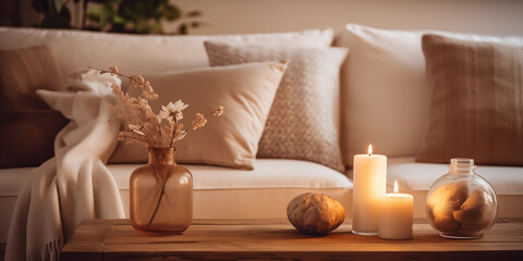 Living room with sofa and bench.