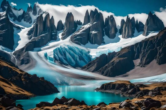 Go for a dramatic Patagonian mountain vista with rugged cliffs and icy blues.