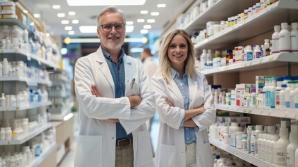 The Pharmacists Standing in Drugstore