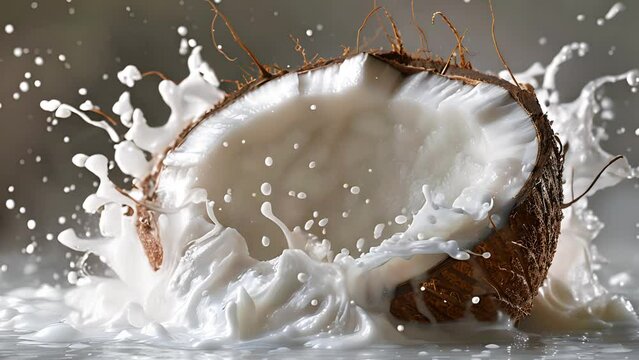 A close-up view of a coconut in the milk