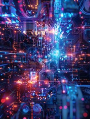 Abstract technology background depicting a quantum computing system with cyber elements, AI Generated.