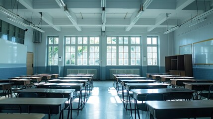 Empty classroom, natural light from window
