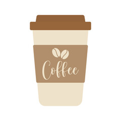 Hot and cold coffee beverage. Different types of drinks set. Espresso, americano cup, cappuccino and latte in paper mug, iced macchiato in glass. Flat