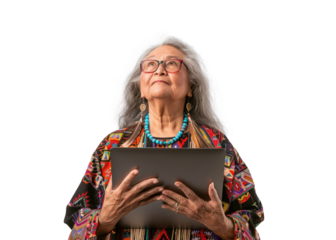 Elderly Native American Woman with Tablet