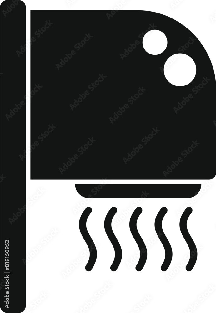 Sticker Minimalist black and white hair dryer icon illustration in vector graphic design, perfect for beauty, grooming, and hairstyling products and userfriendly utilities