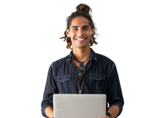 Native American Man with Laptop