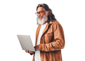 Native American Man Smiling with Laptop