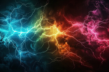 Multicolored lightning on black