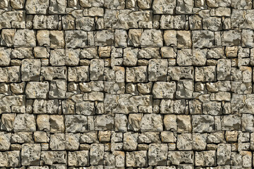 Stone wall pattern with natural rock texture, seamless design for rustic decoration, rugged tile ornament