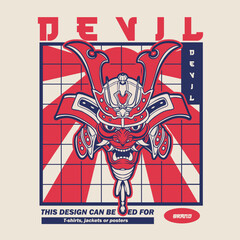 Samurai warrior mask. Traditional armor of japanese warrior. Vector illustration, shirt graphic. All elements; mask, helmet, colors are on the separate layers and editable.	