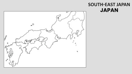 Southeast Map. Outline state map of Southeast. Political map of Southeast with a black and white design.