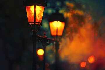 Image of two street lights placed next to each other. Can be used for urban design projects