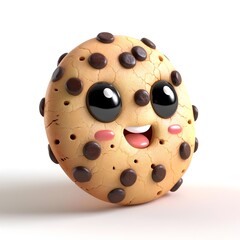 Fototapeta premium Delightful Chocolate Chip Cookie with Charming Facial Expression in 3D Rendering