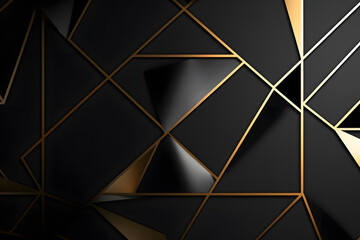 Chic and stylish background with gold geometric patterns over a stark black section, transitioning