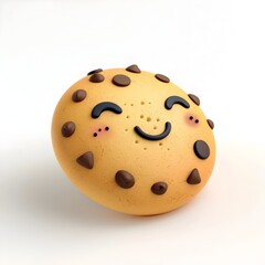 Fototapeta premium Adorable Chocolate Chip Cookie with Cheerful Chibi-Style Face on Isolated White Background