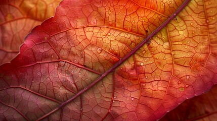 Close-up of autumn leaves with intricate veins and rich colors, highlighting nature's beauty