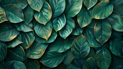 Abstract pattern made of overlapping leaves, intricate and artistic, vibrant green 