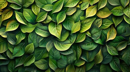Abstract pattern made of overlapping leaves, intricate and artistic, vibrant green palette