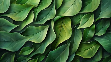 Abstract pattern made of overlapping leaves, intricate and artistic, vibrant green palette