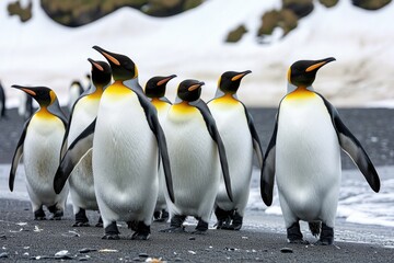 Fototapeta premium funny scenario for a group of penguins engaging in unexpected antics