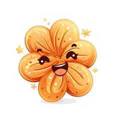 Cheerful Palmier Pastry with Playful Chibi-Style Grin on Isolated White Background