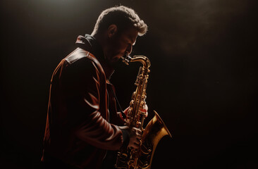 Naklejka premium saxophonist's hands playing the saxophone
