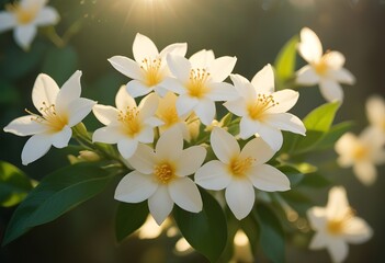 Fototapeta premium Jasmine flower closeup Realistic Light understand sun light significantly summer flower concept