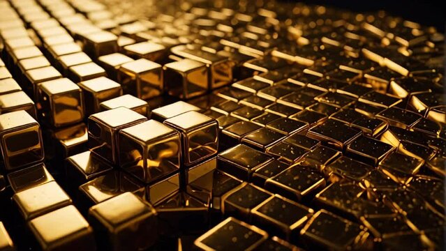 motion background of gold cubes. wealth, abundance, or modern abstract art background.