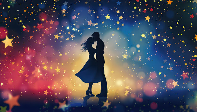 Happy Couple Dancing Under the Stars - Feel the romance with this image of a happy couple dancing under the stars, perfect for illustrating love and romance