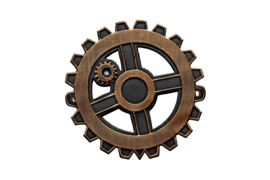 Vintage mechanical gear with intricate design and metallic texture, ideal for steampunk-themed projects and engineering concept illustrations.