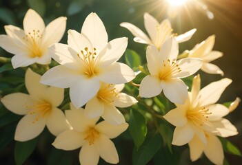 Fototapeta premium Jasmine flower closeup Realistic Light understand sun light significantly summer flower concept