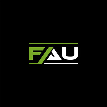 FAU letter logo design on BLACK background. FAU creative initials letter logo concept. FAU letter design.