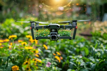 Farm oversight in innovative farming operations with drone sensoric technology for precision farm management using vector graphic agriculture techniques for crop monitoring.