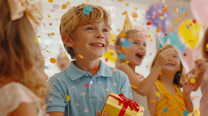 Boy with Gift at Birthday Party