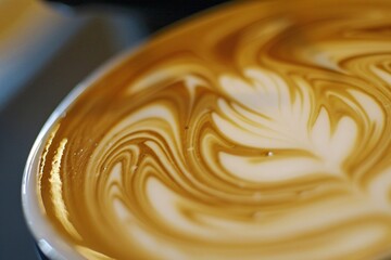 A close-up shot of a steaming cup of Indian tea with a frothy layer of milk foam on top, creating a latte art design.