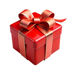 Fototapeta premium 3d plastic cartoon render flying red square closed present gift box with red ribbon bow and stars explosion icon design. High resolution PNG icon on transparent background