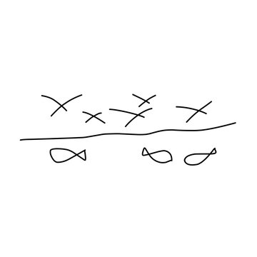 recommend clip art: Line art fish and bird