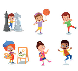 vector illustration of students in different postures