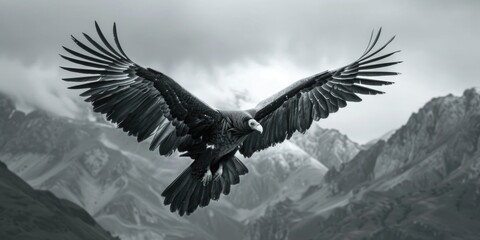 Obraz premium A black and white photo of a majestic bird soaring through the sky. Perfect for nature and wildlife themes
