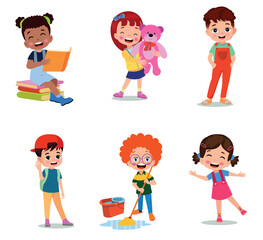 vector illustration of students in different postures