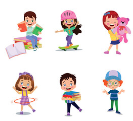 vector illustration of students in different postures