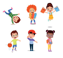 vector illustration of students in different postures