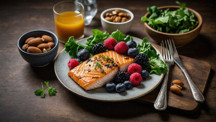 Image of a plate of fish, fresh fruit and vegetables 7